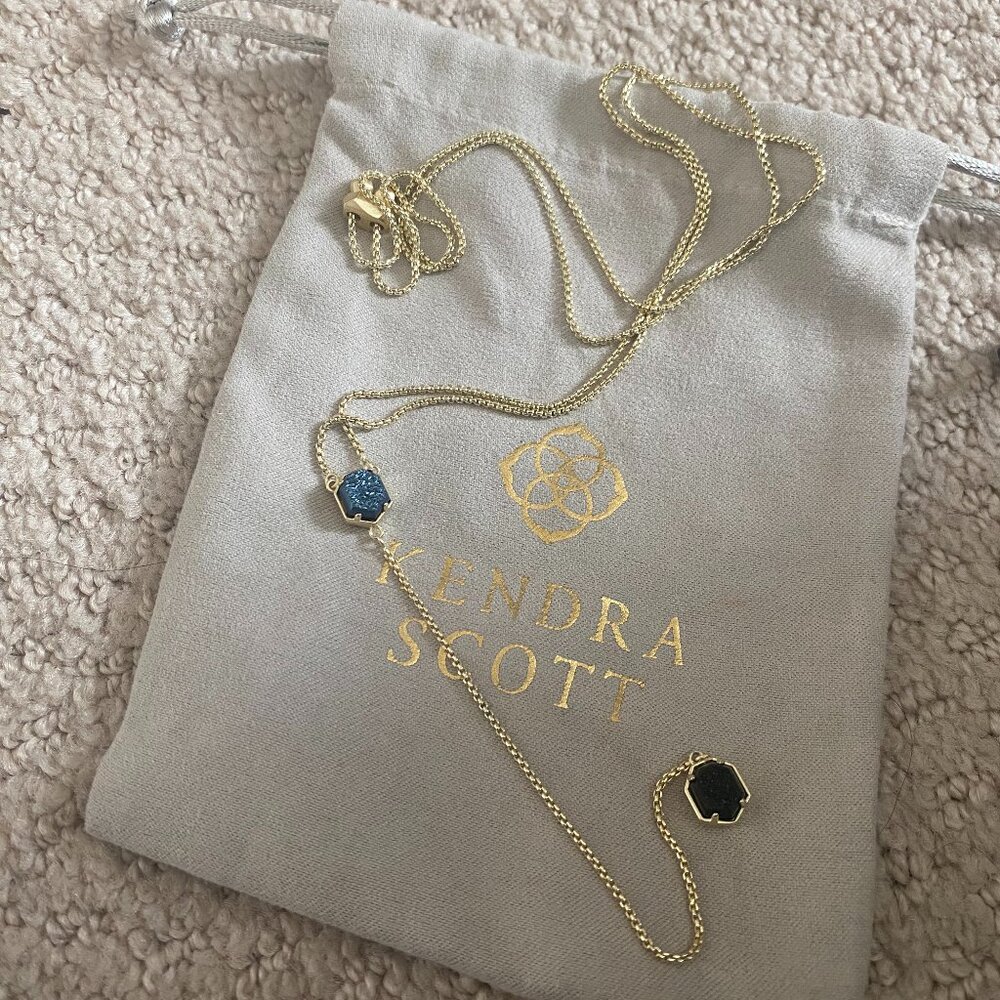 Kendra Scott Color Bar Gold Tomon Necklace with Black and Blue Agate Upgrades